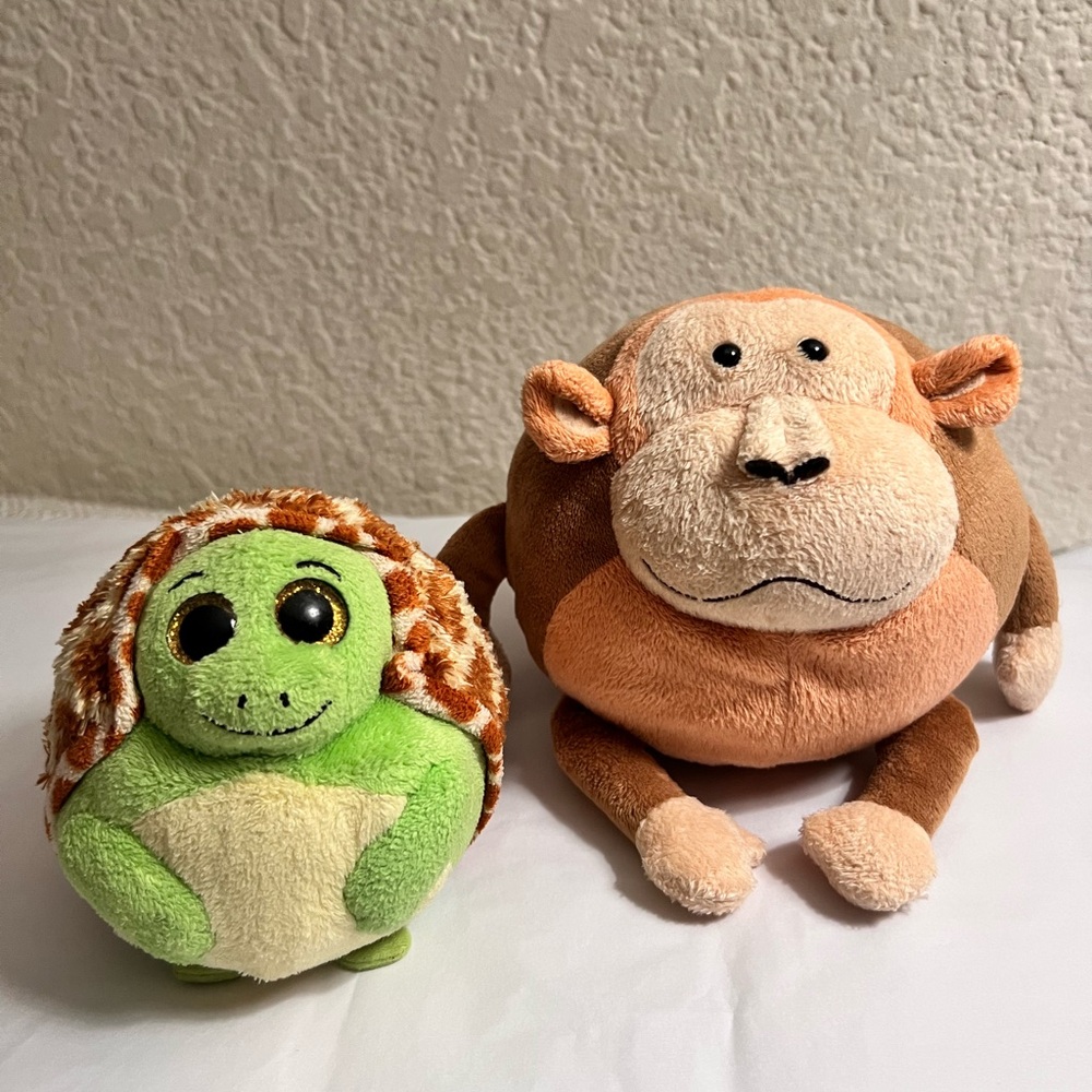 Cute Plush TY Turtle and Monkey GoofBallz Set